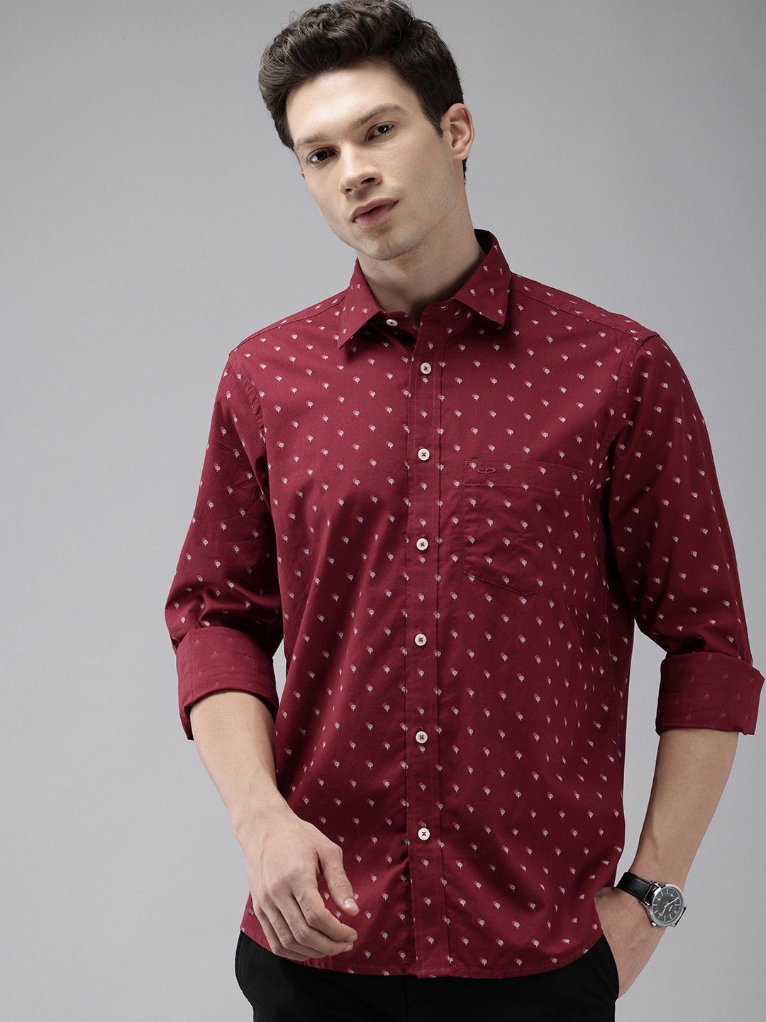 

ColorPlus Pure Cotton Tailored Fit Geometric Printed Casual Shirt, Maroon