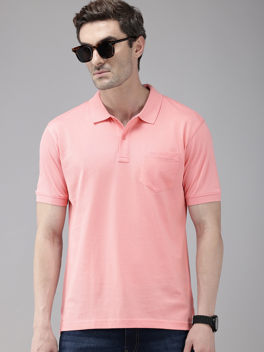 

ColorPlus Tailored Fit Solid Polo Collar Pure Cotton T-shirt, Pink