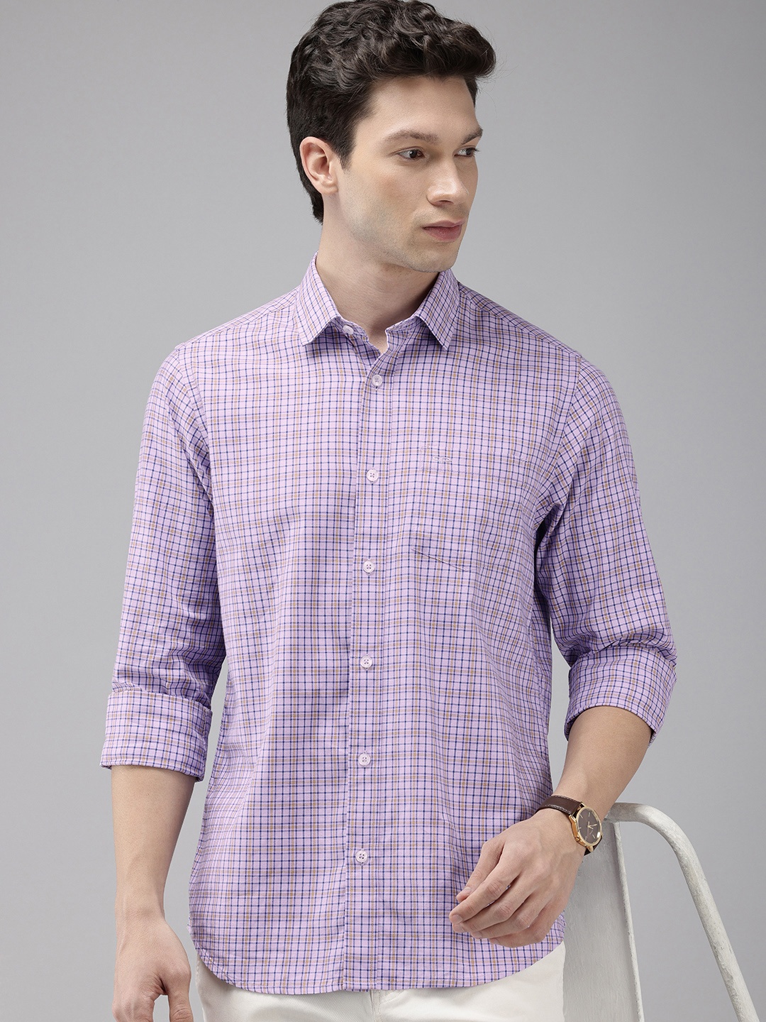 

ColorPlus Contemporary Checked Pure Cotton Casual Shirt, Violet