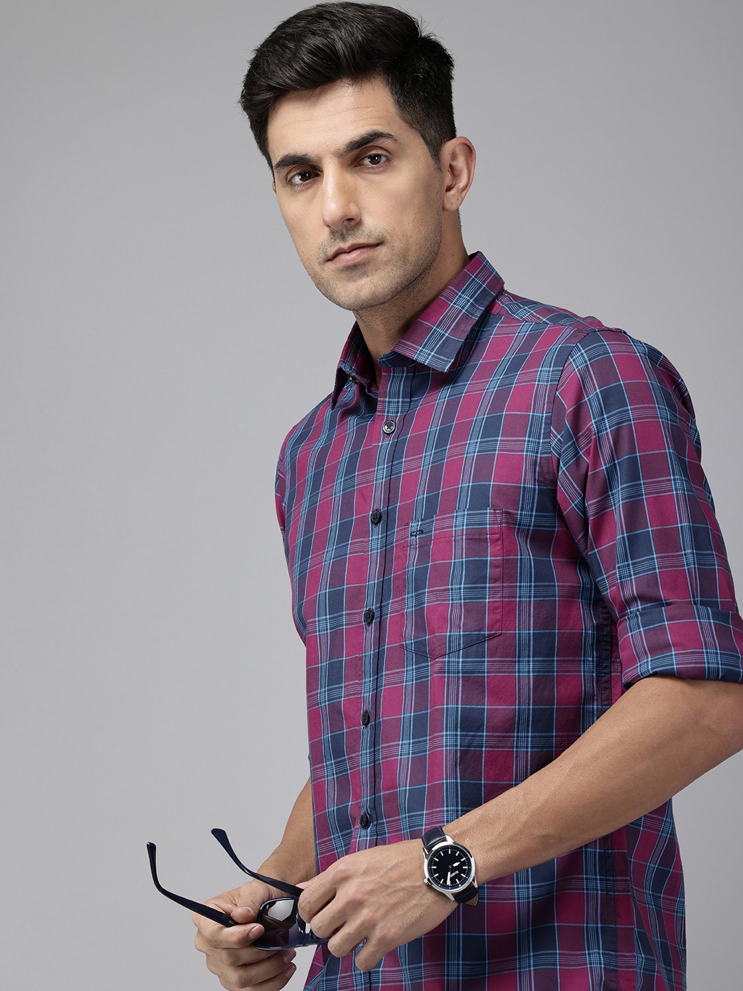ColorPlus Pure Cotton Checked Casual Shirt, Magenta
