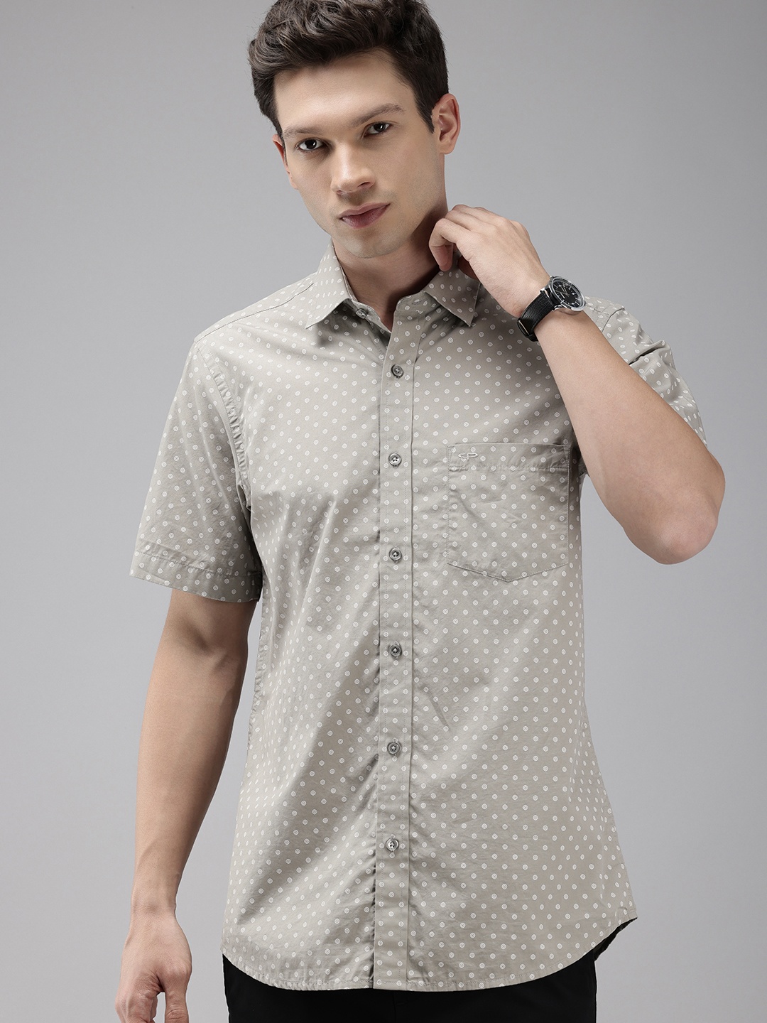 

ColorPlus Geometric Printed Opaque Pure Cotton Casual Shirt, Grey