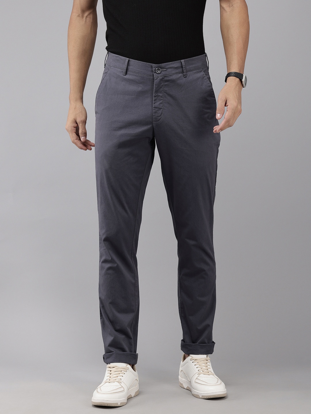 

ColorPlus Men Slim Fit Chinos Trousers, Grey