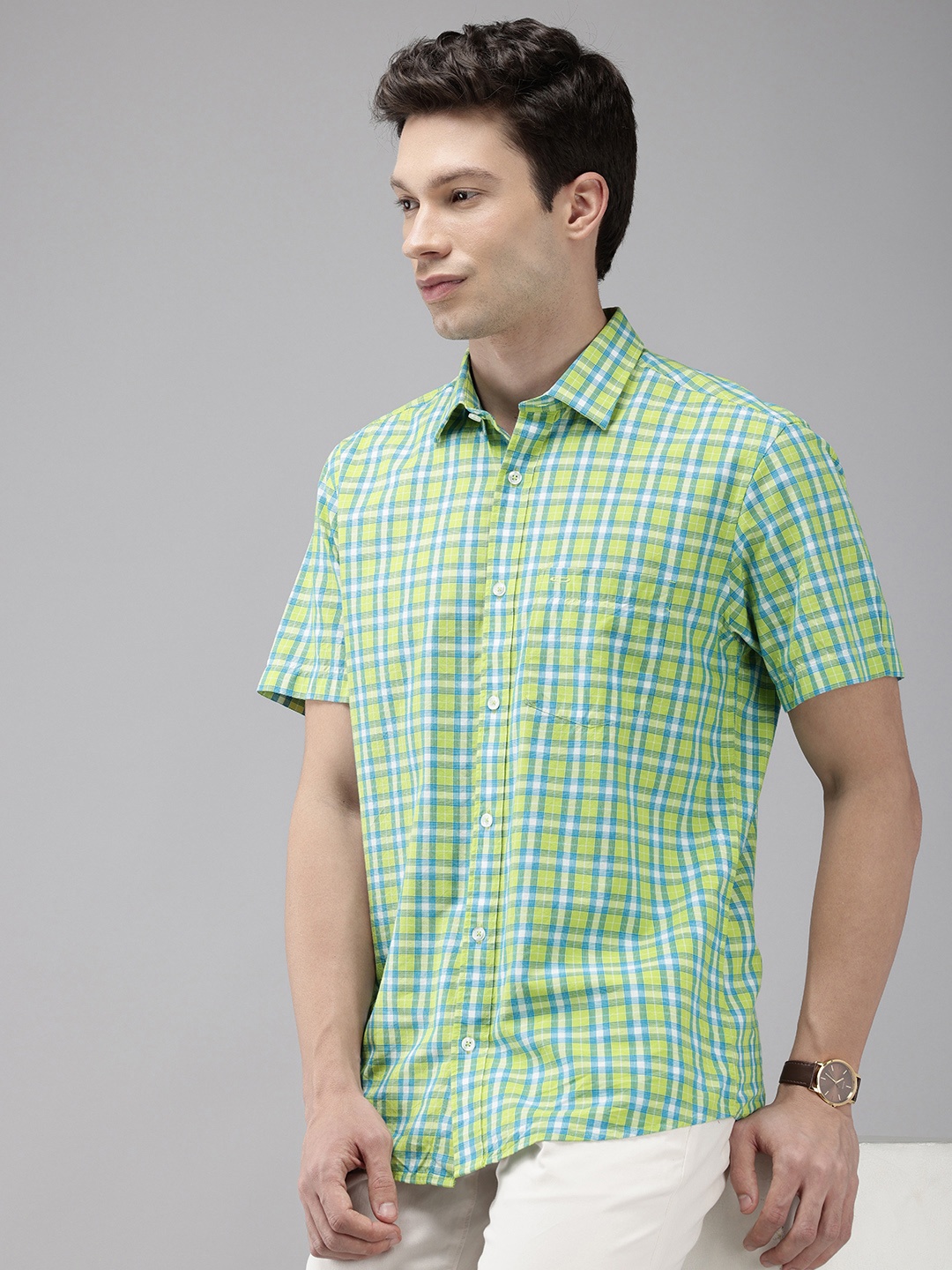 

ColorPlus Tailored Fit Opaque Checked Casual Shirt, Lime green