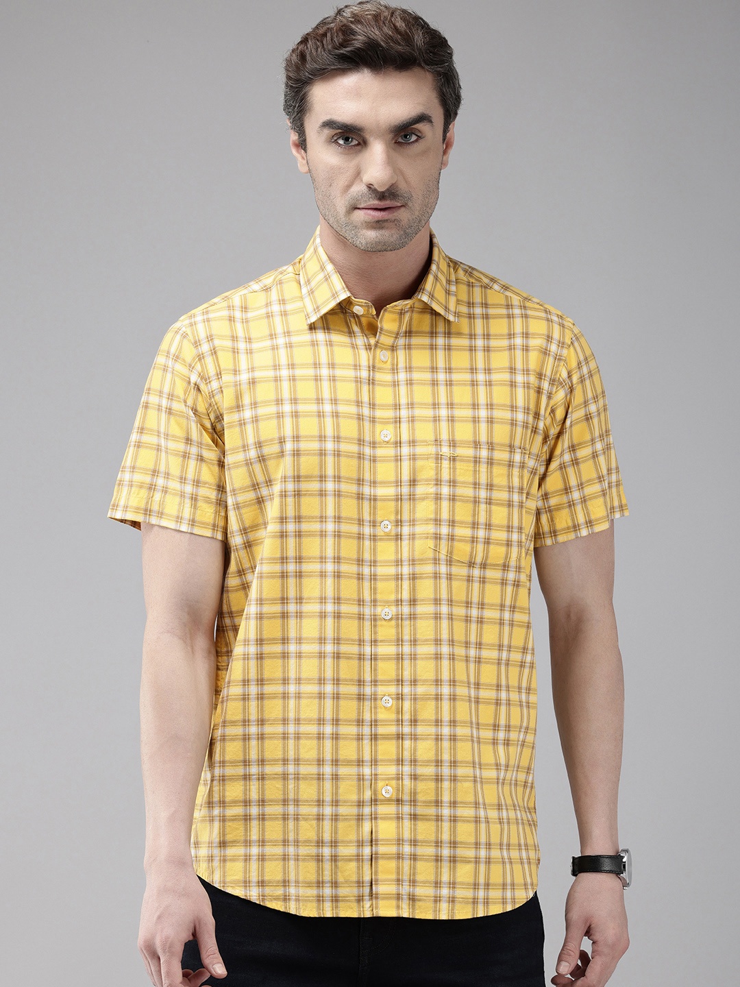 

ColorPlus Pure Cotton Tailored Fit Tartan Checks Casual Shirt, Yellow
