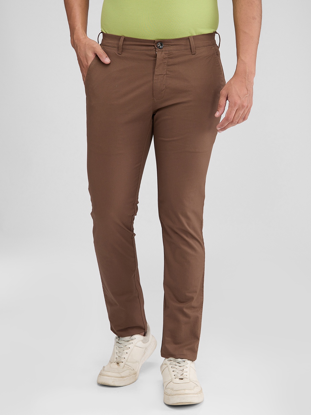 ColorPlus Men Nuvo Skinny Fit Low-Rise Chinos Trousers, Brown
