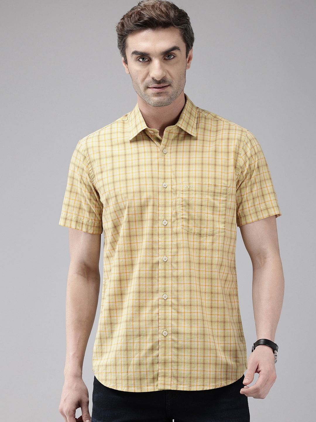 

ColorPlus Pure Cotton Tailored Fit Checked Casual Shirt, Green