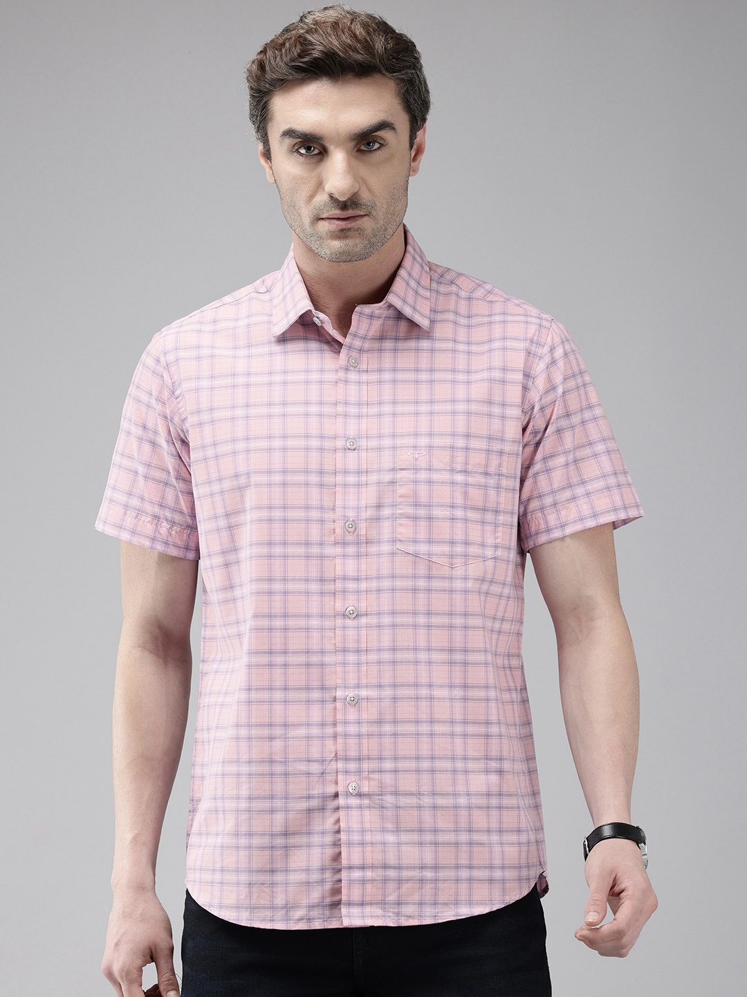

ColorPlus Tailored Fit Checked Casual Shirt, Pink