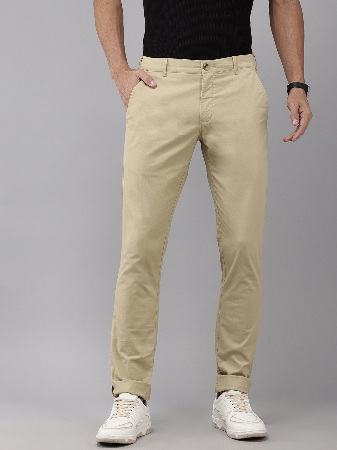 

ColorPlus Men Super Slim Fit Chinos Trousers, Khaki