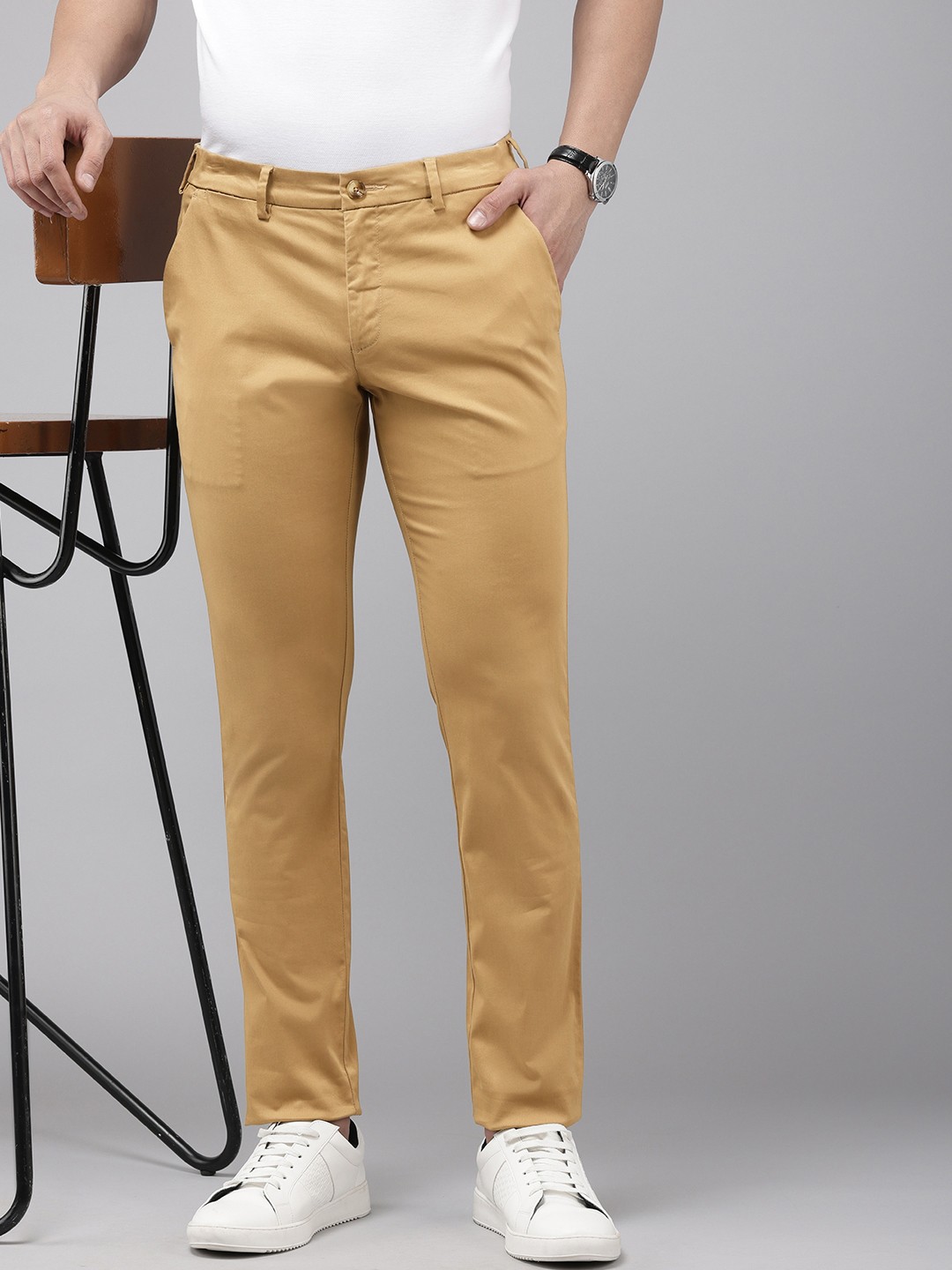 

ColorPlus Men Super Slim Fit Smart Casual Trousers, Khaki