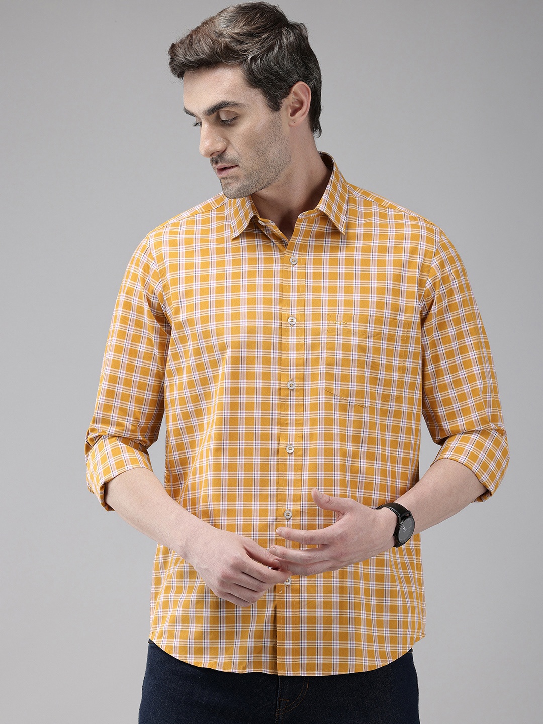 

ColorPlus Tailored Fit Opaque Checked Casual Shirt, Mustard