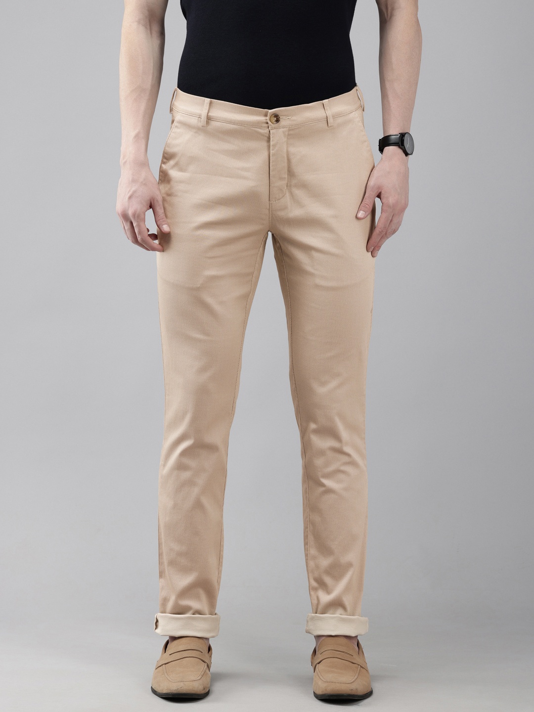 

ColorPlus Men Printed Slim Fit Chinos Trousers, Tan