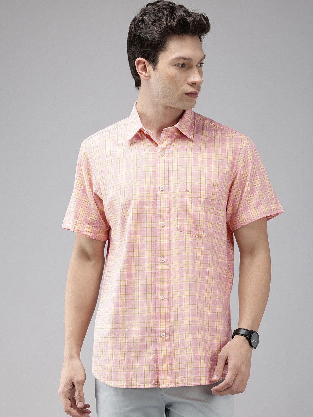 

ColorPlus Tartan Checks Casual Shirt, Peach