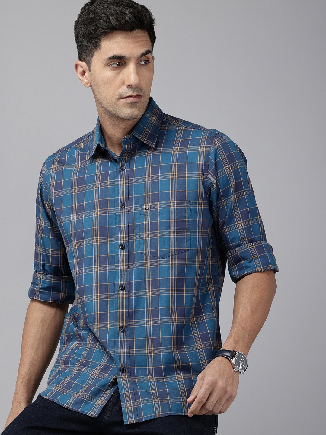 

ColorPlus Pure Cotton Checked Casual Shirt, Blue
