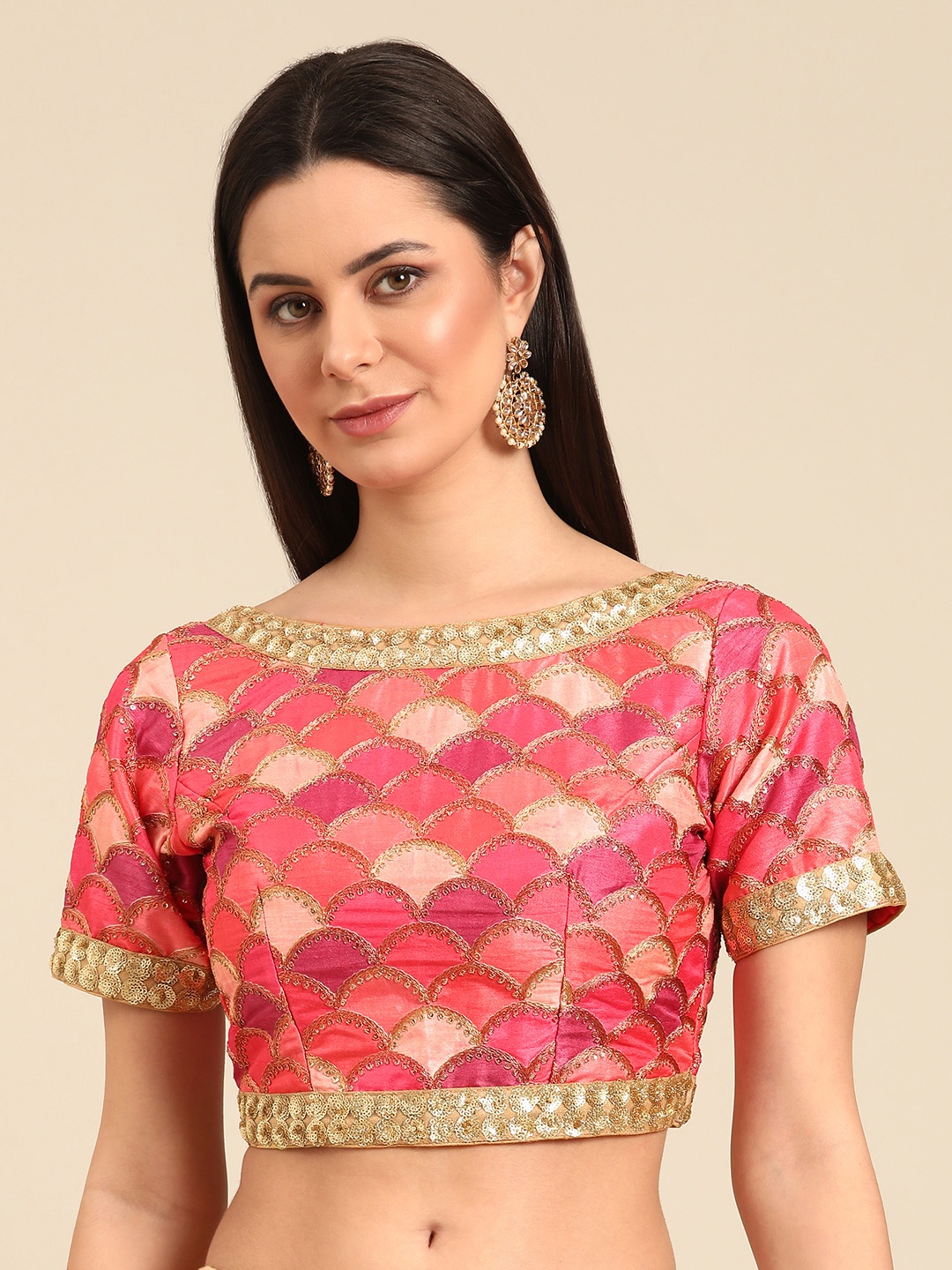 

Ethnovog Embroidered Sequinned Saree Blouse, Pink