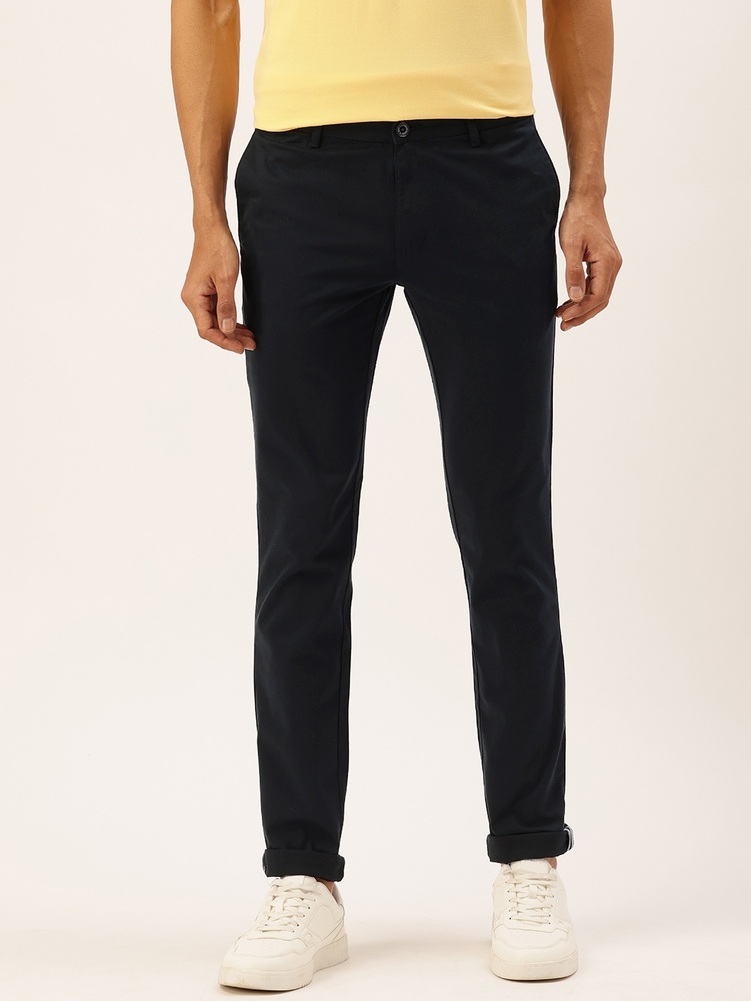 

Parx Men Slim Fit Low-Rise Chinos Trousers, Navy blue