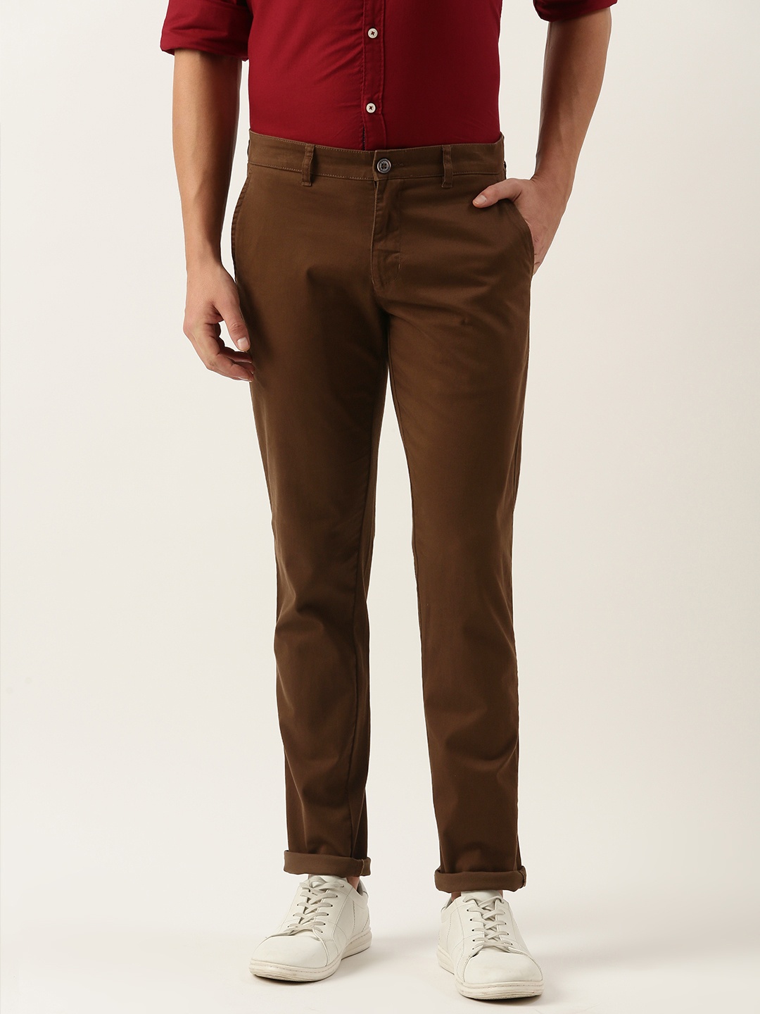 

Parx Men Tapered Fit Trousers, Brown