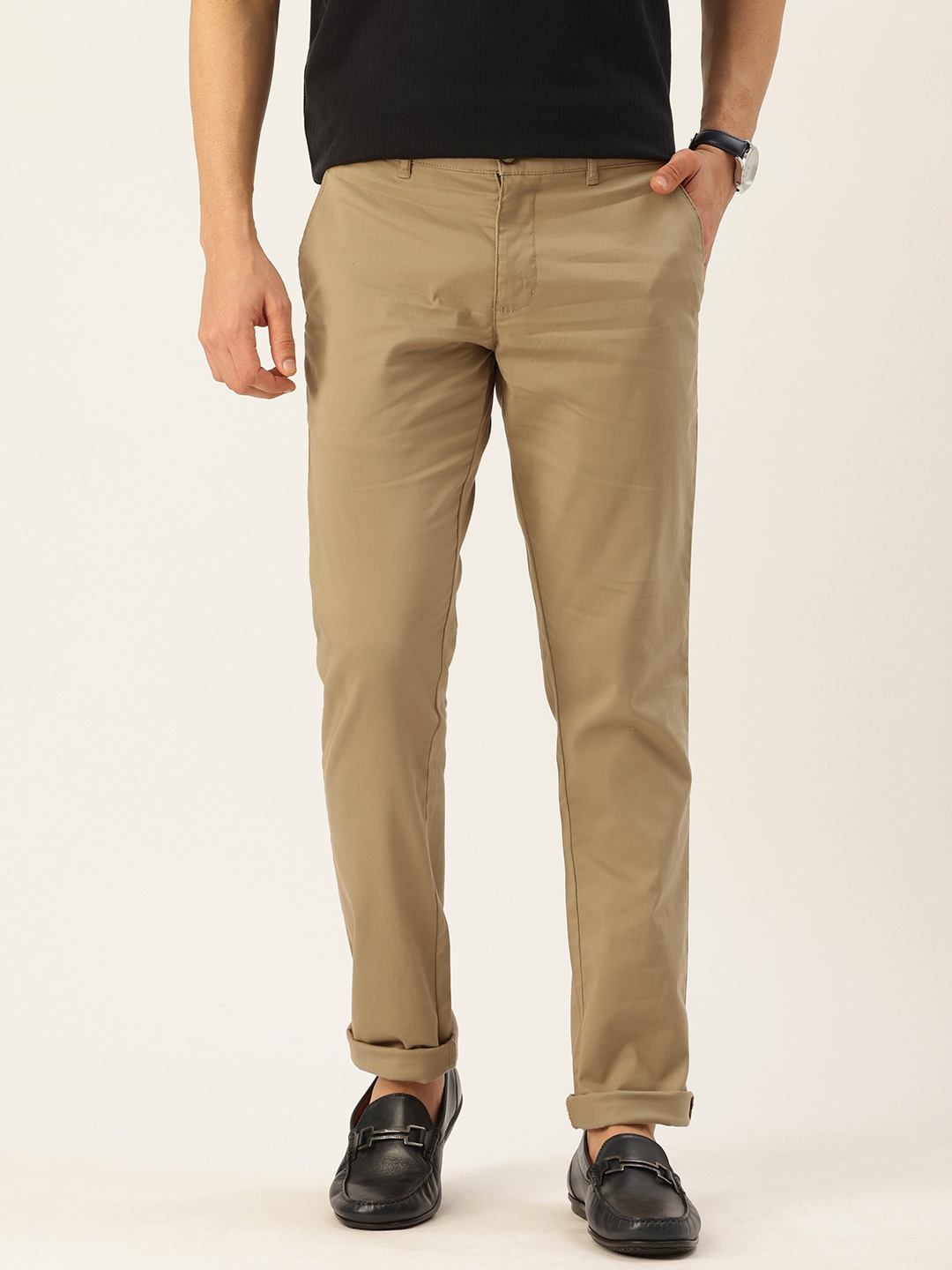 

Parx Men Tapered Fit Low Rise Chinos Trousers, Khaki