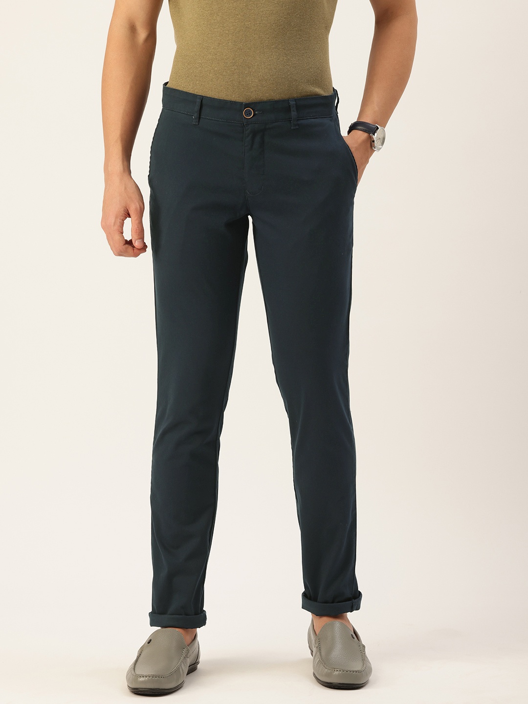 

Parx Men Tapered Fit Low-Rise Trousers, Navy blue