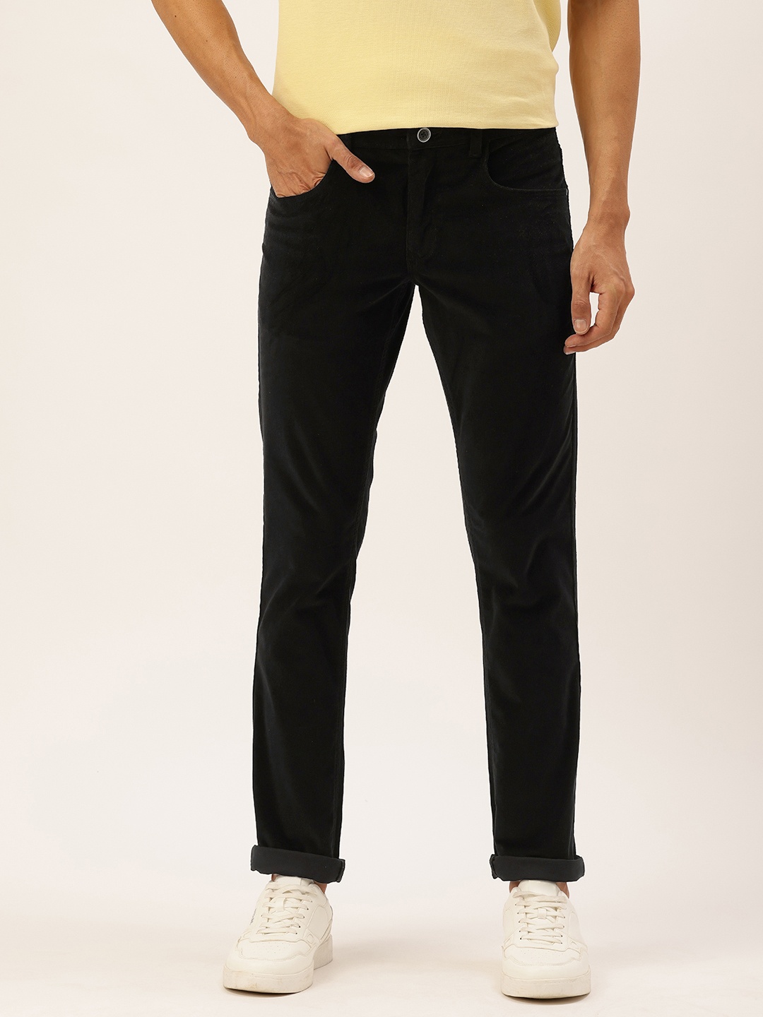 

Parx Men Tapered Fit Corduroy Trousers, Black
