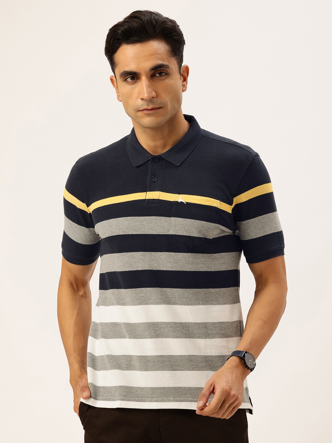 

Parx Striped Polo Collar T-shirt, Navy blue