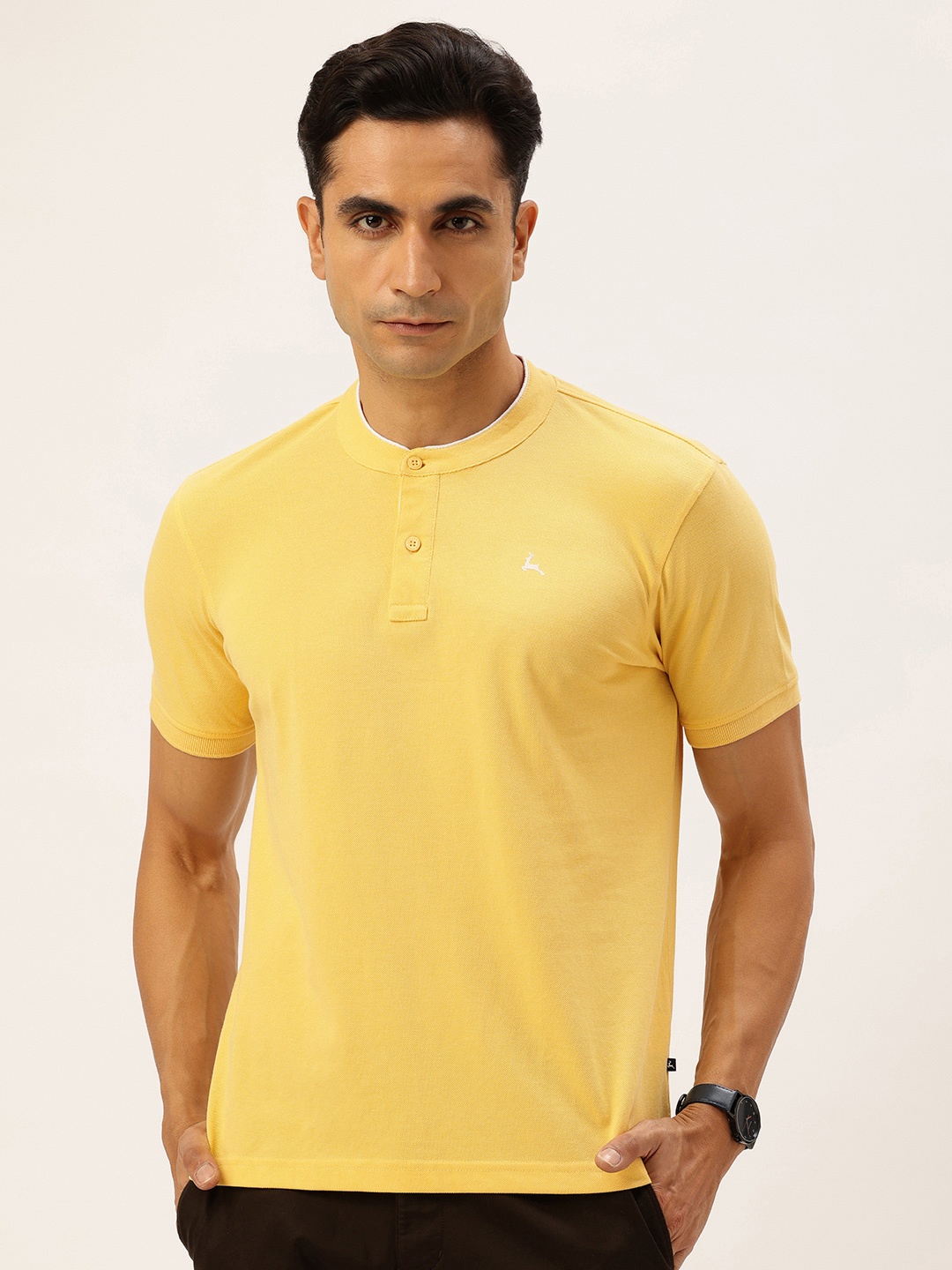 

Parx Solid Henley Neck T-shirt, Yellow