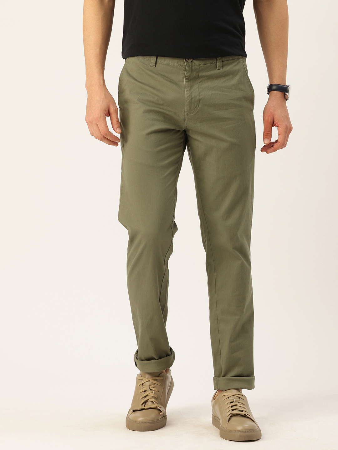 

Parx Men Tapered Fit Low Rise Chinos Trousers, Green
