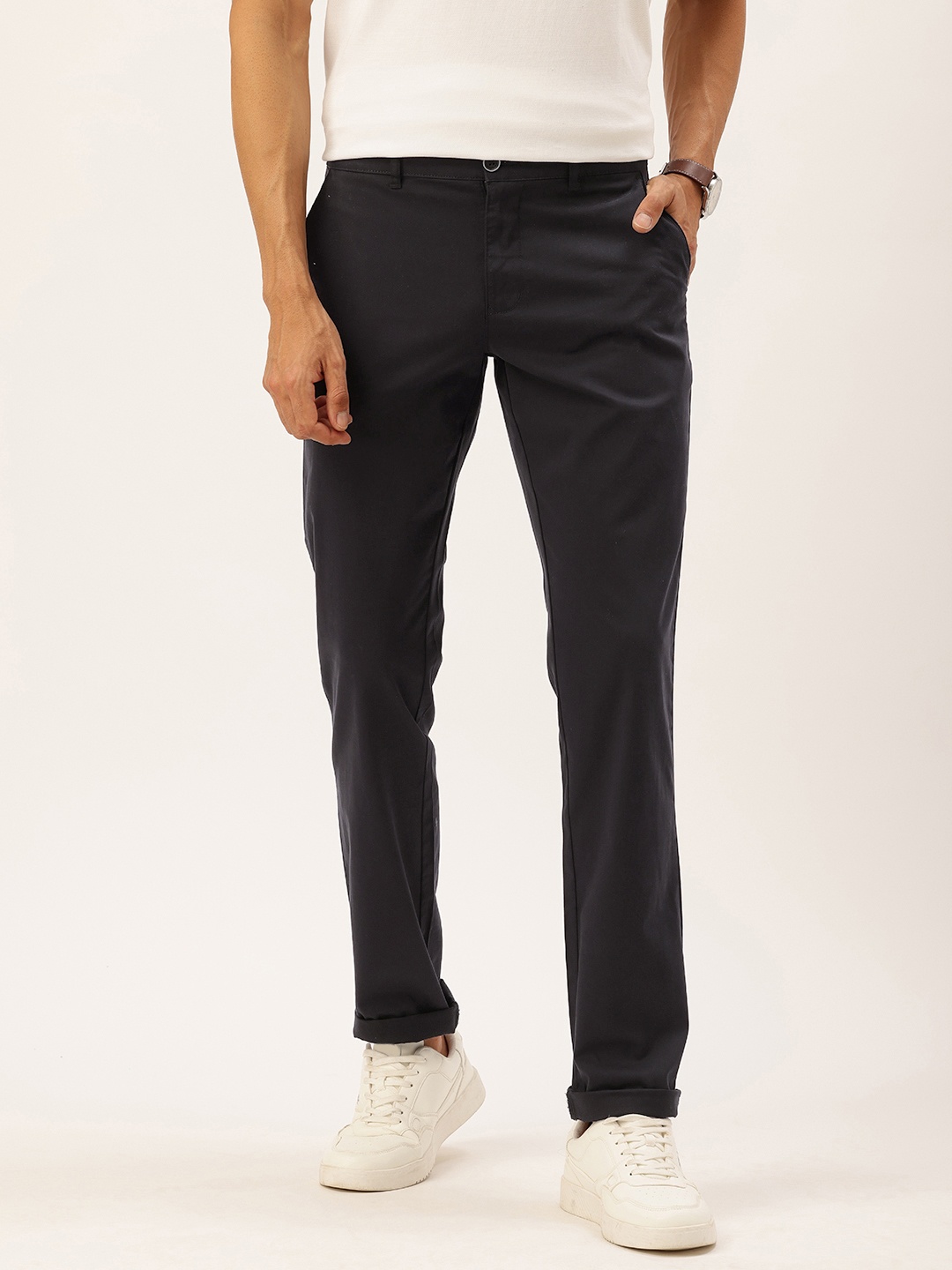 

Parx Men Tapered Fit Chinos Trousers, Black