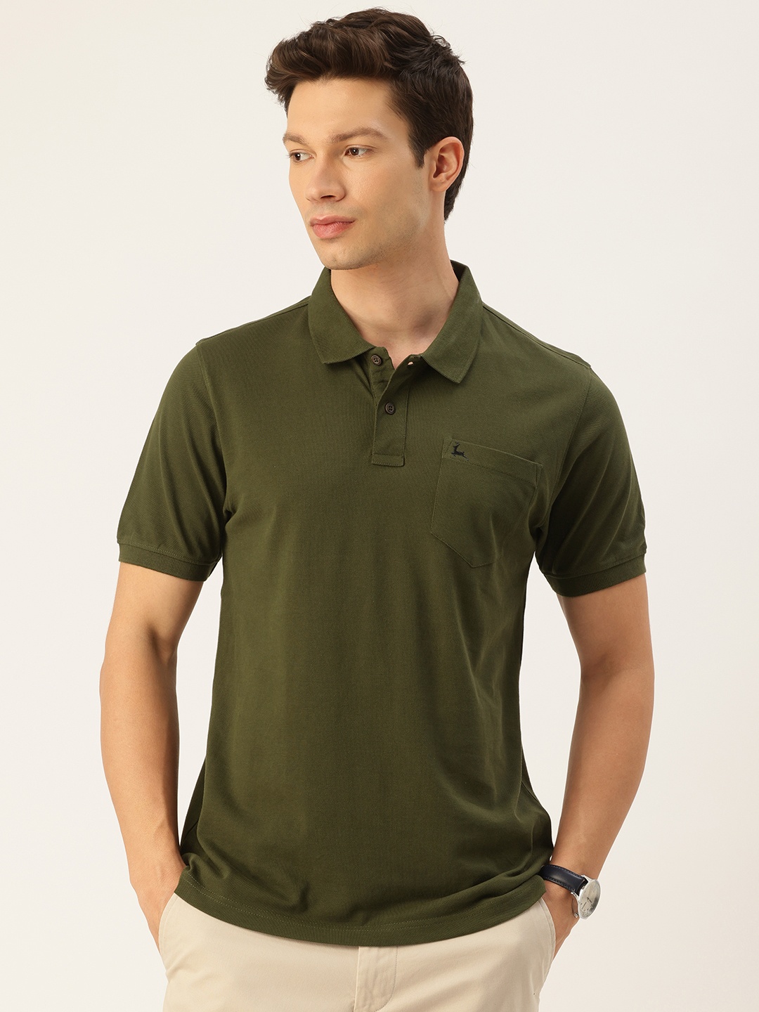 

Parx Polo Collar Pure Cotton T-shirt, Olive
