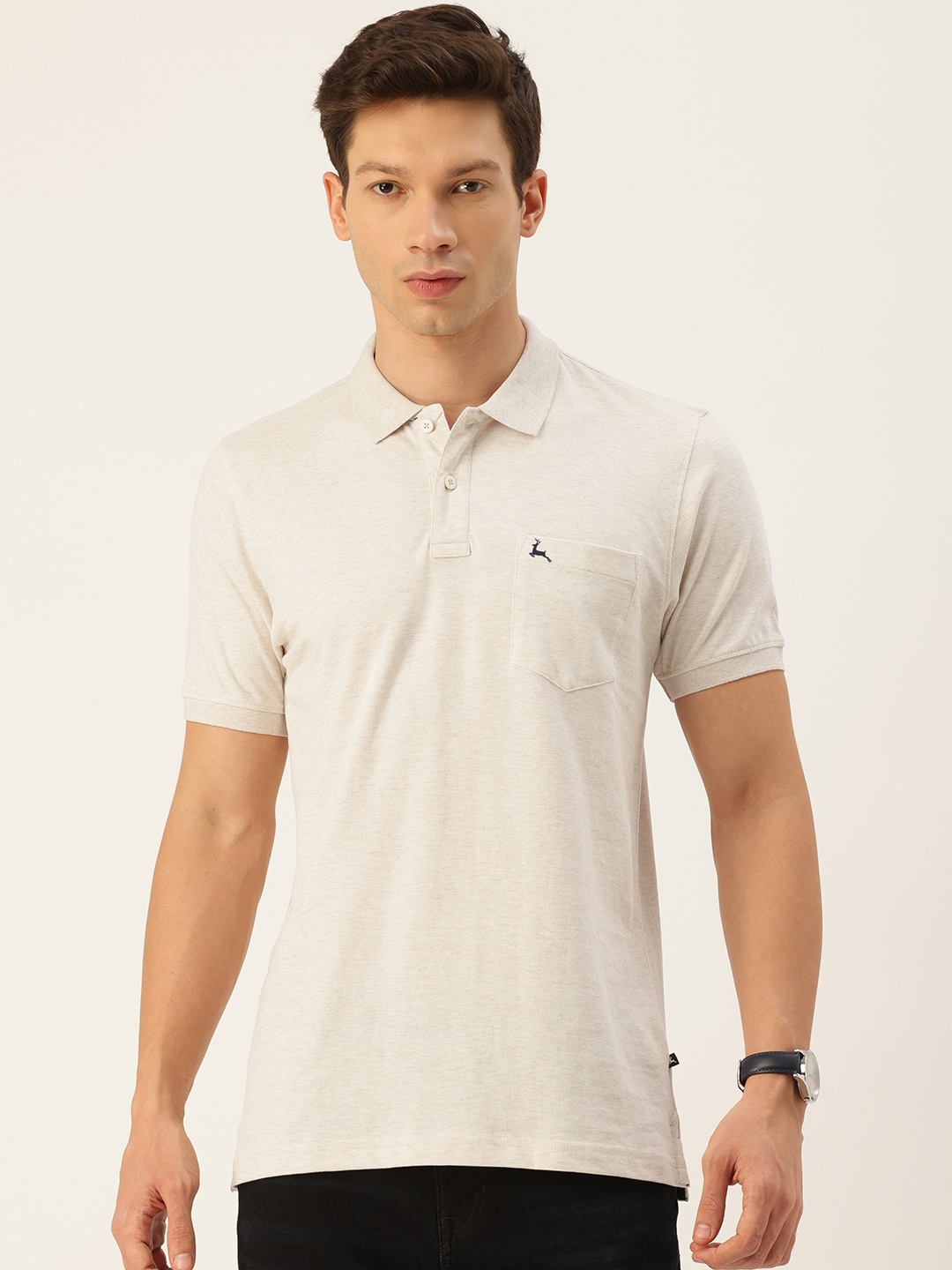 

Parx Pure Cotton Polo Collar Pocket T-shirt, Off white