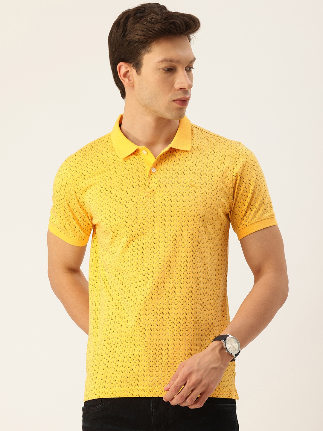 

Parx Printed Polo Collar Pure Cotton T-shirt, Yellow