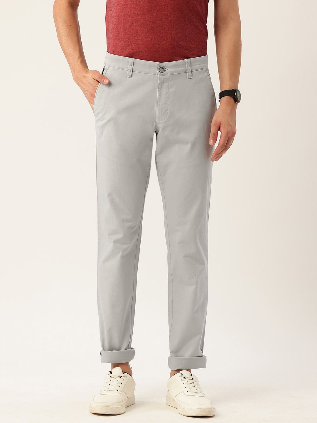 

Parx Men Low-Rise Tapered Fit Trousers, Grey