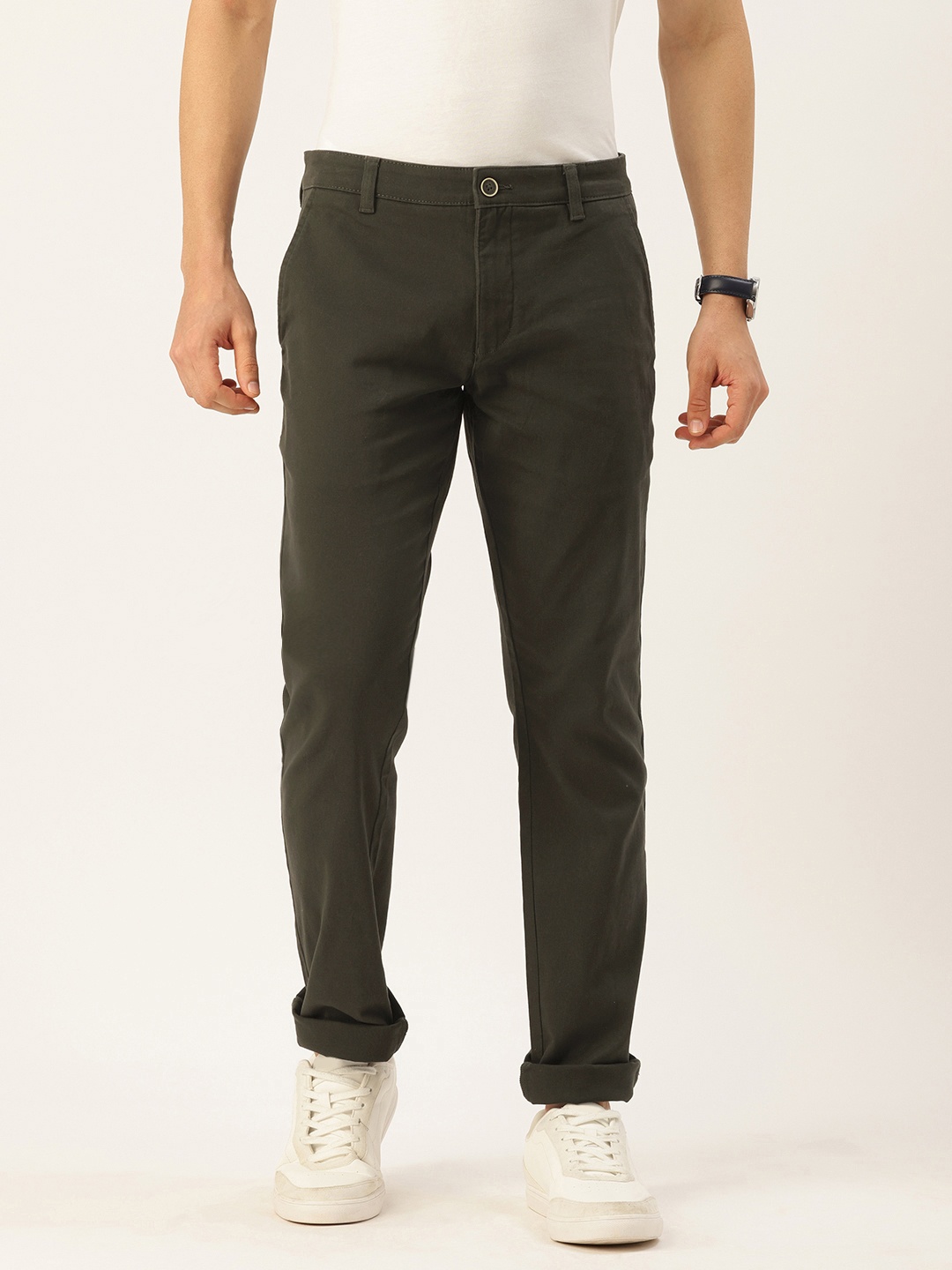 

Parx Men Tapered Fit Chinos Trousers, Olive