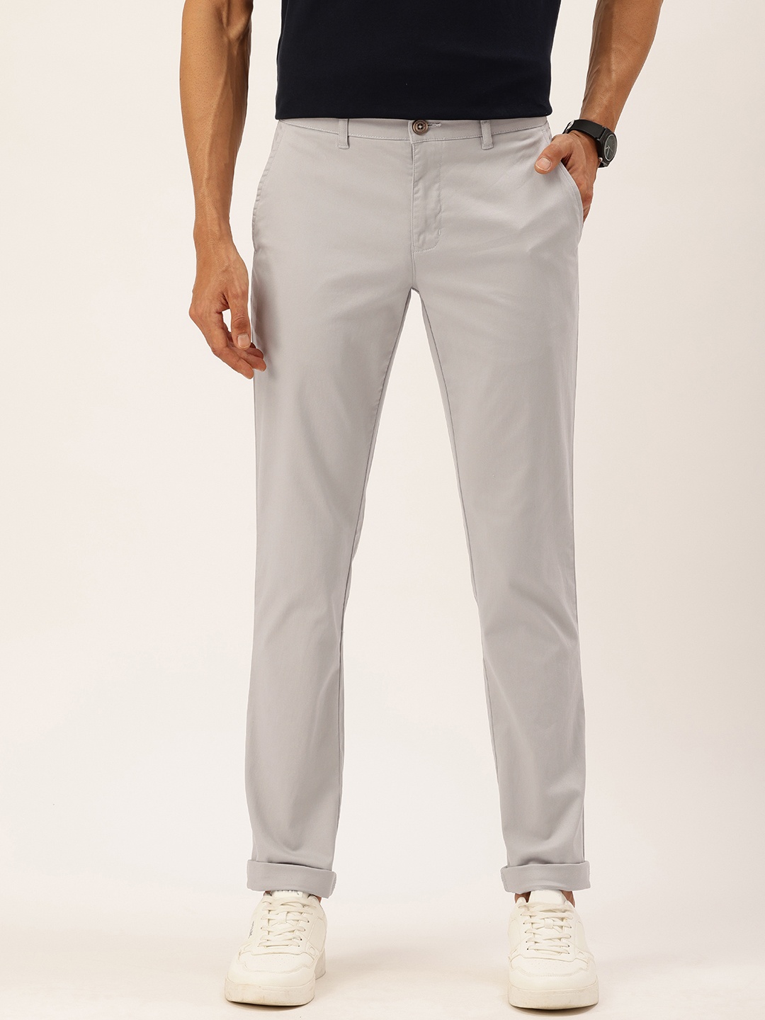 

Parx Men Tapered Fit Low-Rise Chinos Trousers, Grey