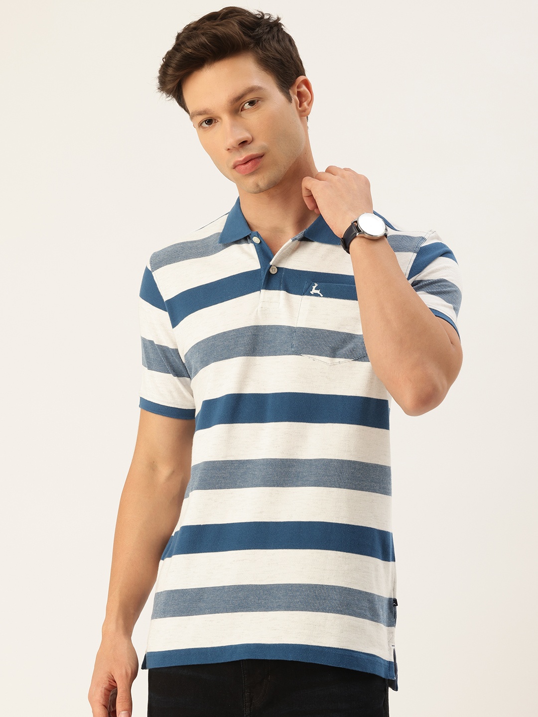 

Parx Striped Polo Collar Pocket T-shirt, Blue