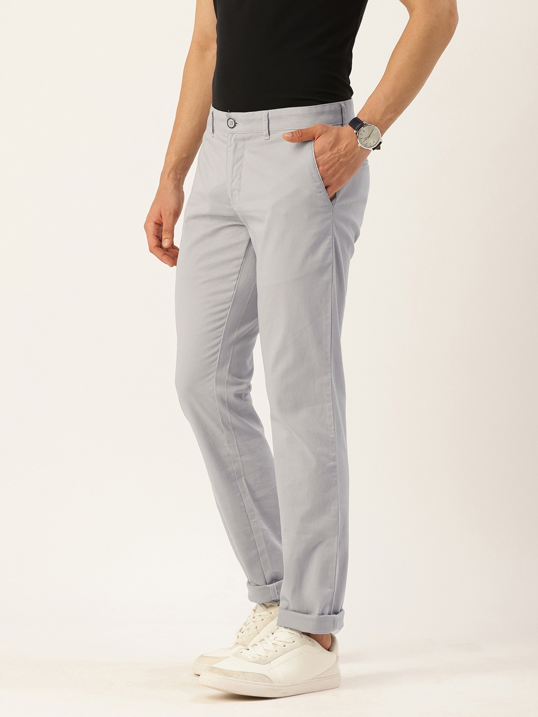 

Parx Men Tapered Fit Low-Rise Chinos Trousers, Grey
