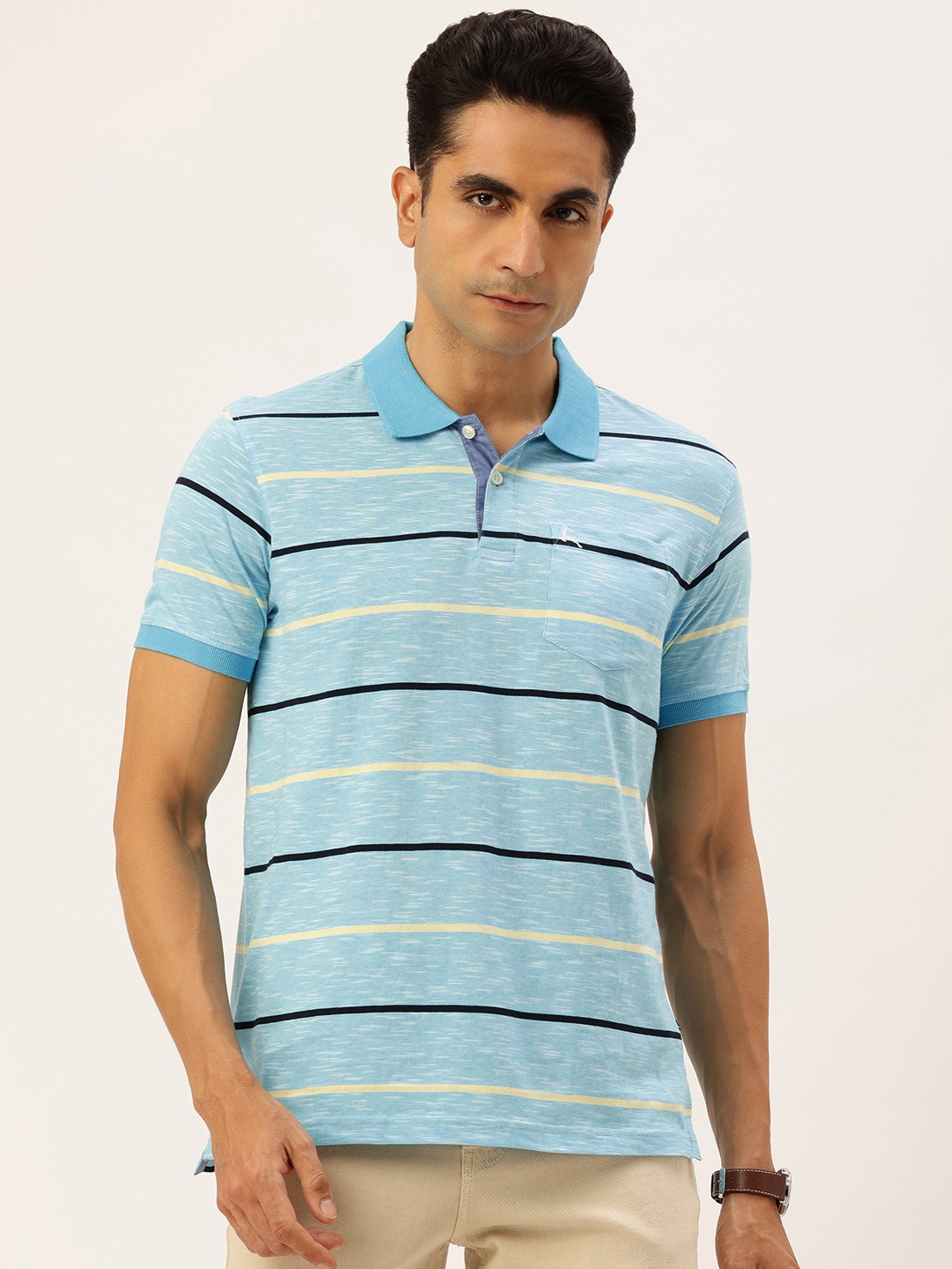 

Parx Pure Cotton Striped Polo Collar T-shirt, Blue