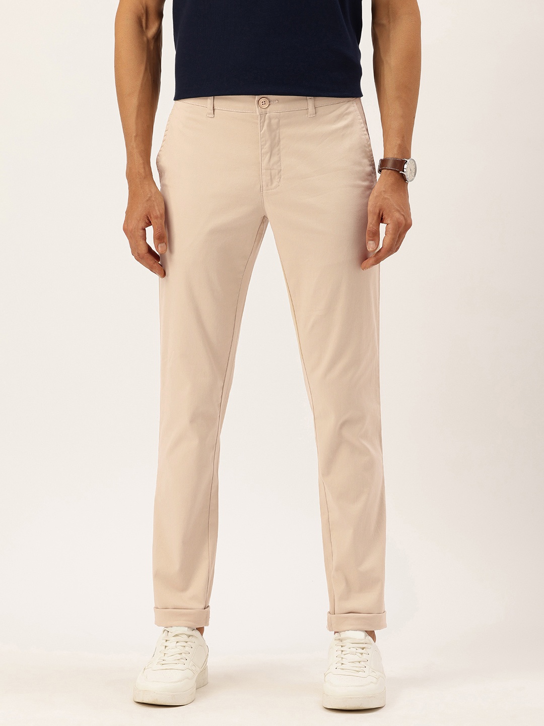 

Parx Men Tapered Fit Low-Rise Chinos Trousers, Beige