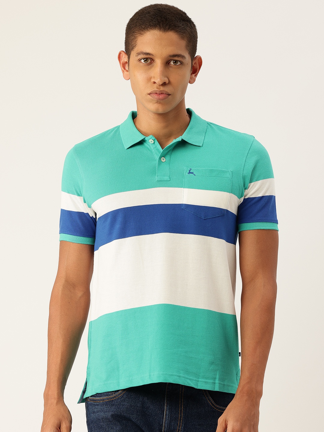 

Parx Pure Cotton Striped Polo Collar T-shirt, Green