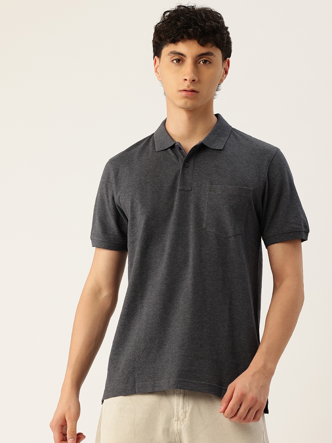 

Parx Pure Cotton Polo Collar T-shirt, Grey