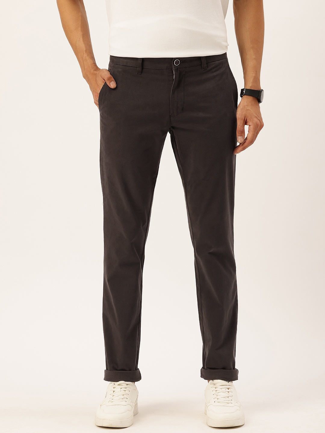 

Parx Men Tapered Fit Low-Rise Chinos Trousers, Coffee brown