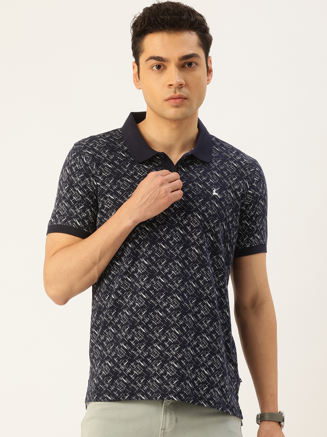 

Parx Pure Cotton Abstract Printed Polo Collar T-shirt, Navy blue