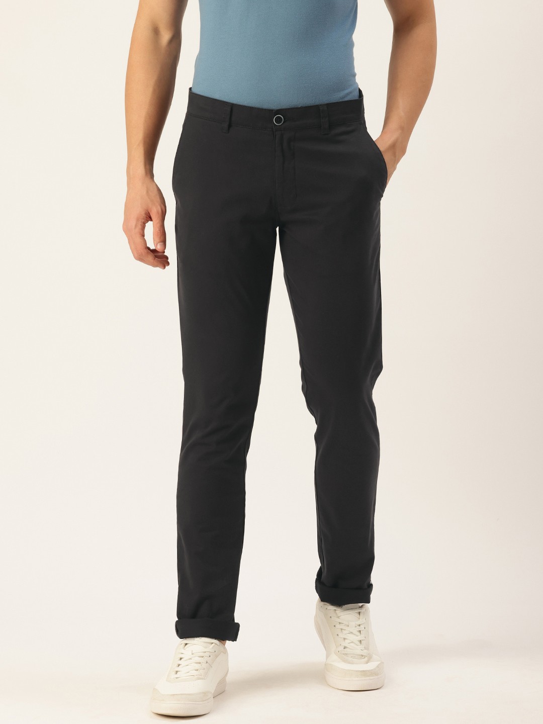

Parx Men Tapered Fit Low-Rise Chinos Trousers, Black