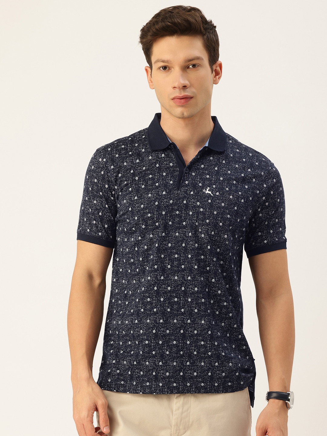 

Parx Printed Polo Collar Pure Cotton T-shirt, Navy blue