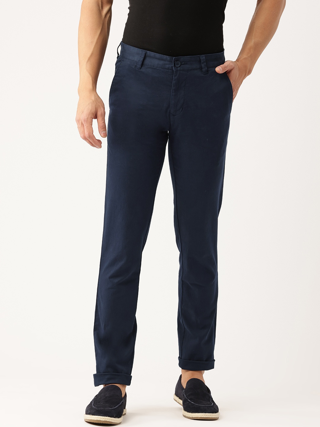 

Parx Men Tapered Fit Low Rise Chinos, Navy blue