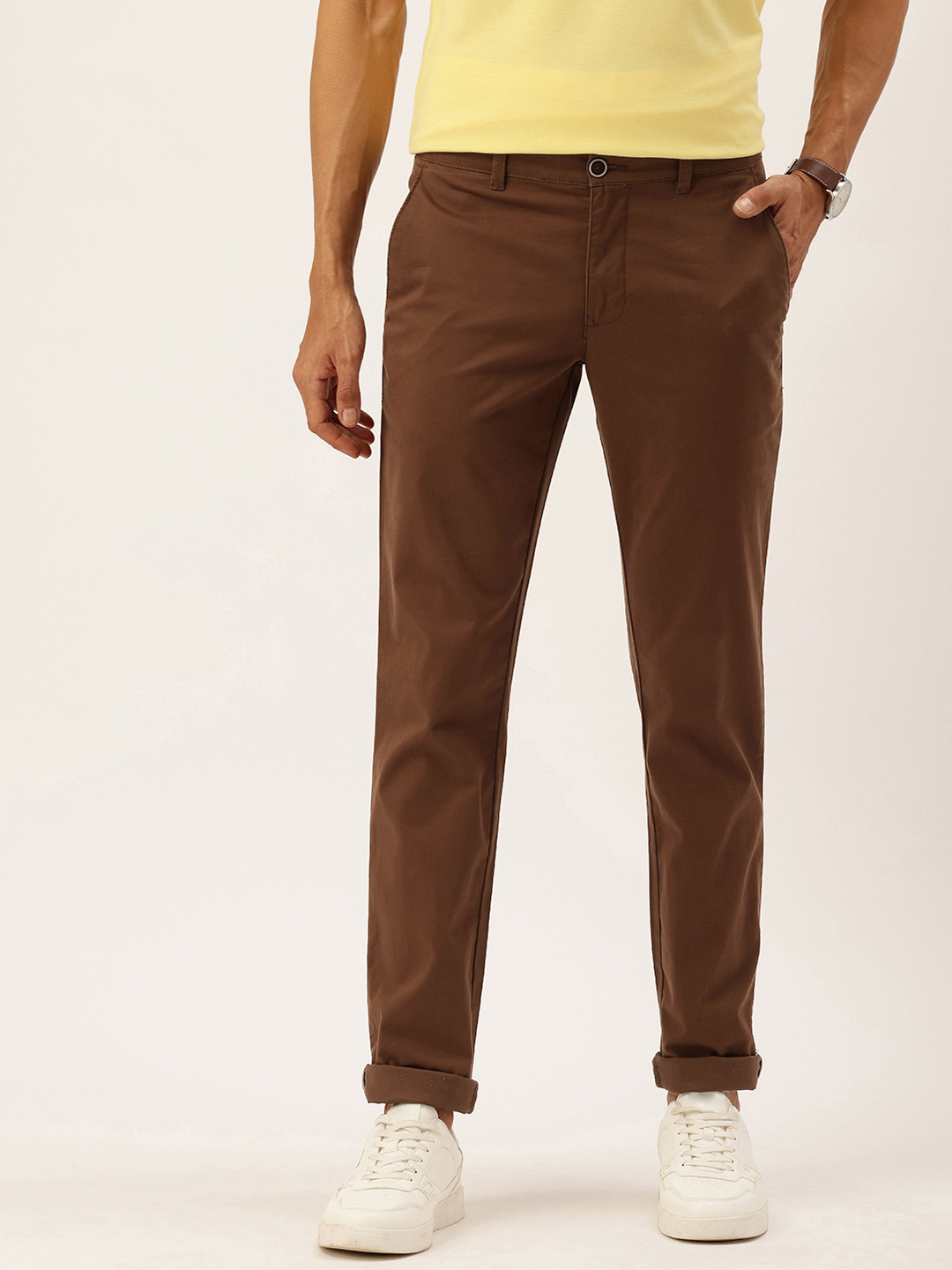 

Parx Men Tapered Fit Chinos Trousers, Brown