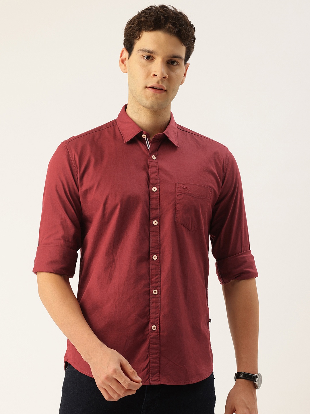 

Parx Slim Fit Pure Cotton Casual Shirt, Maroon
