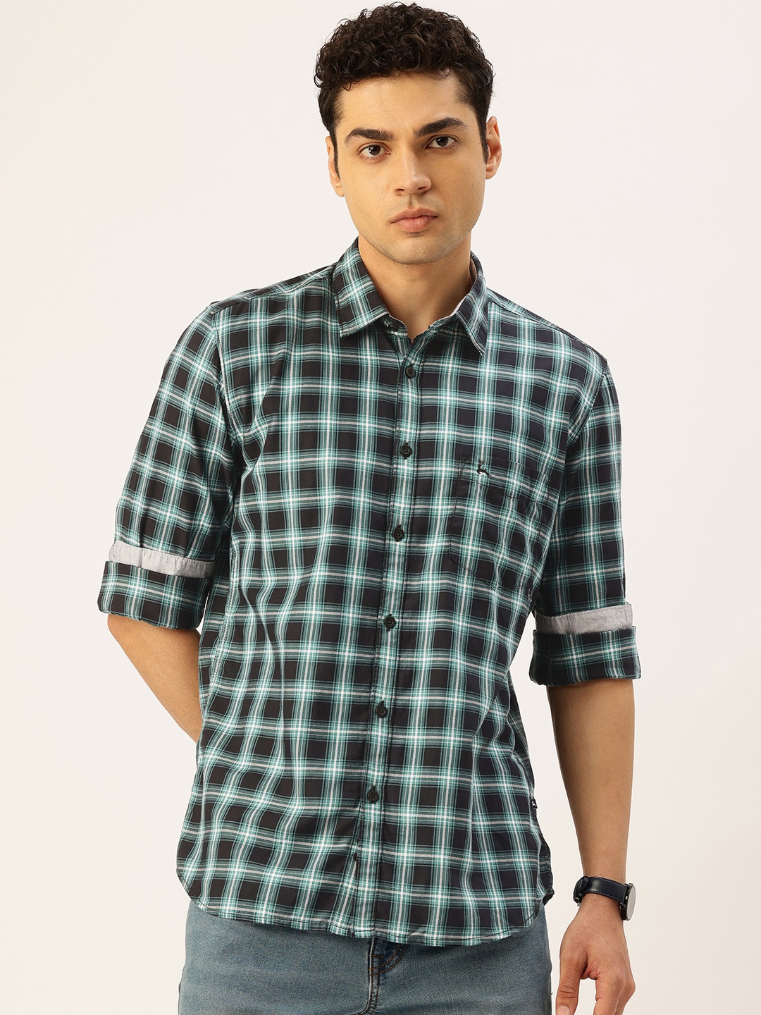 

Parx Pure Cotton Slim Fit Opaque Checked Casual Shirt, Black