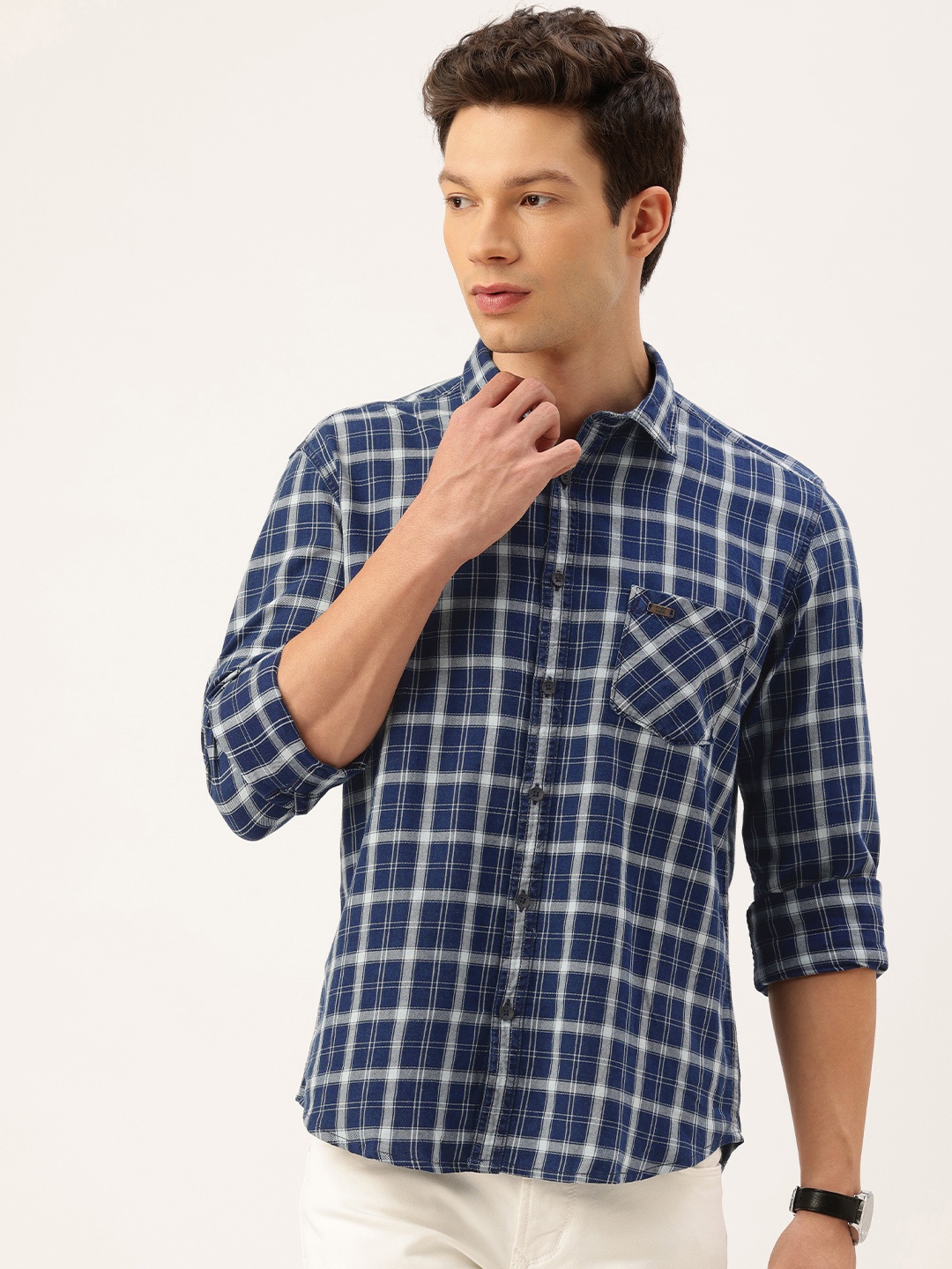 

Parx Slim Fit Opaque Checked Casual Shirt, Blue