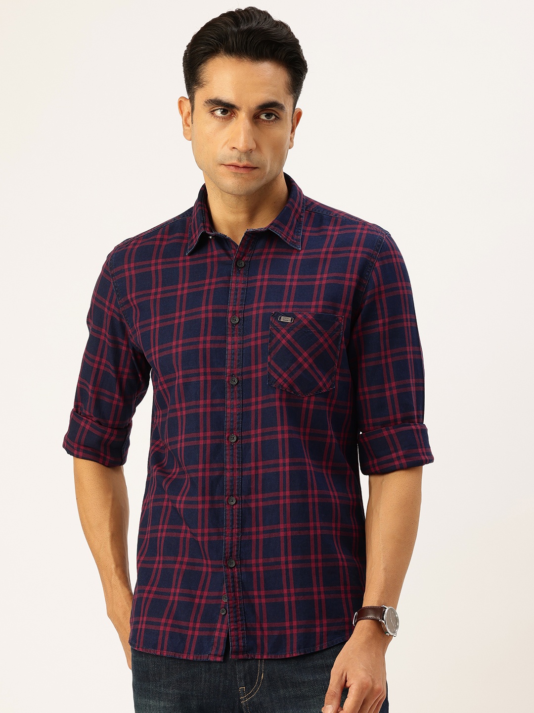 

Parx Pure Cotton Slim Fit Tartan Checked Casual Shirt, Red