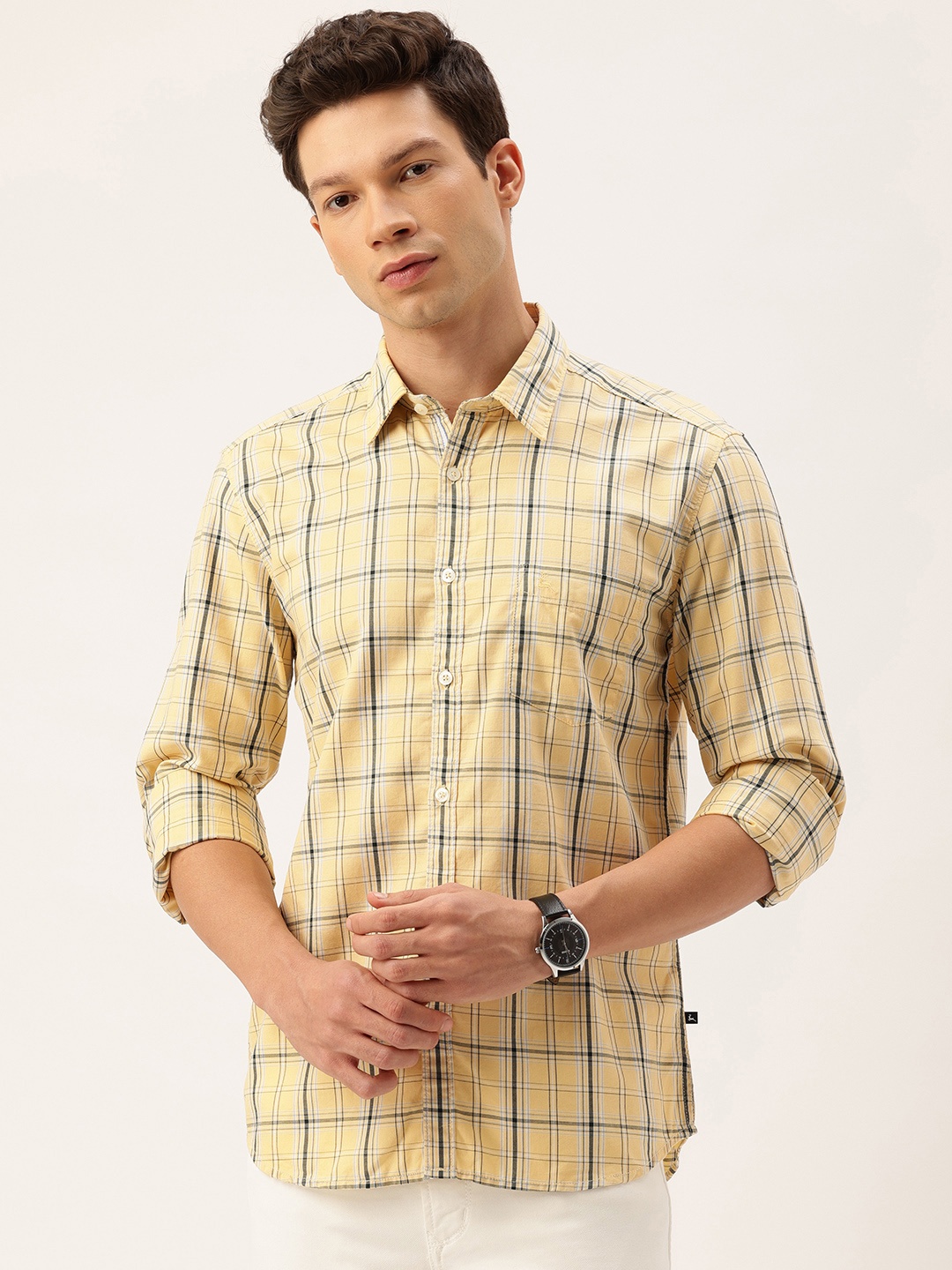 

Parx Slim Fit Opaque Checked Pure Cotton Casual Shirt, Yellow